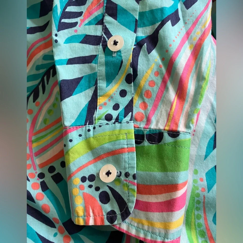 Lilly Pulitzer button down Cotton blouse bold preppy maximalist paisley 8 - Picture 6 of 8